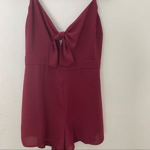 red tie front romper